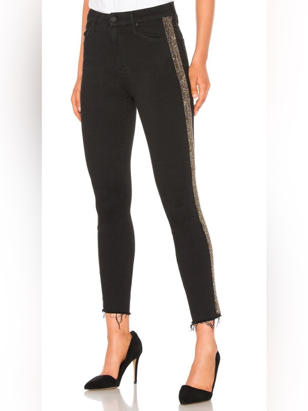 MOTHER WOMEN'S BLACK HIGH WAISTED LOOKER ANKLE FRAY GUILTY FLASH JEANS